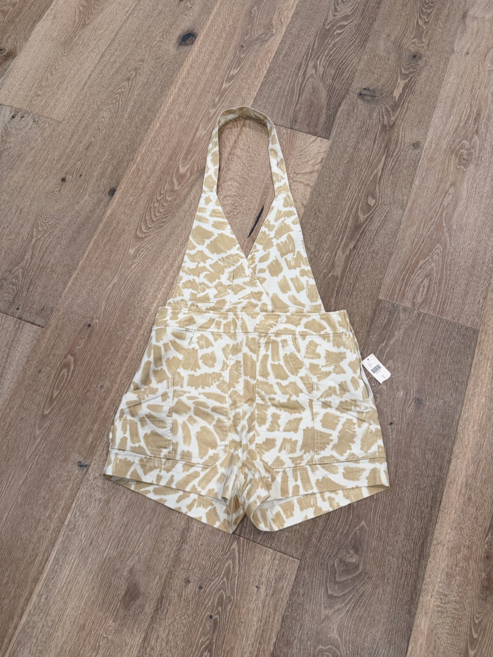 Maeve Beige White Printed Halter Jean Shorts